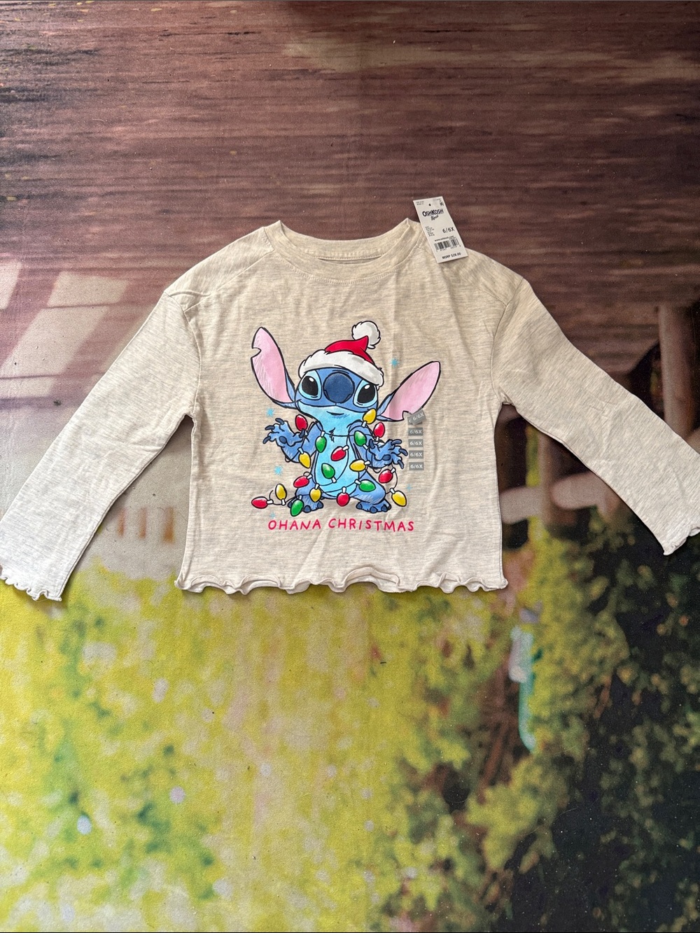 Disney Cream Long Sleeve Stitch "Ohana Christmas" Tee
